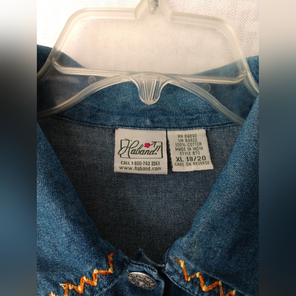Embellished Denim Shirt Country Southwest Look Women's XL 18  20 Chest 46" - Picture 5 of 6